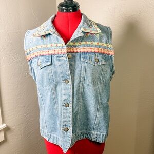 Vintage Y2K Bill Blass Jeans Embroidered Floral Denim Vest Size L